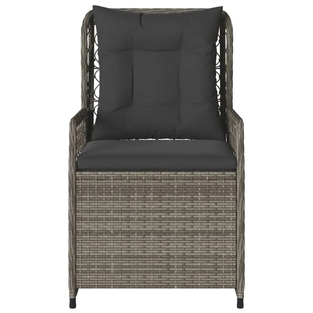 Reclining Garden Chairs 2pc Adjustable Backrest Cushioned Grey PE Rattan