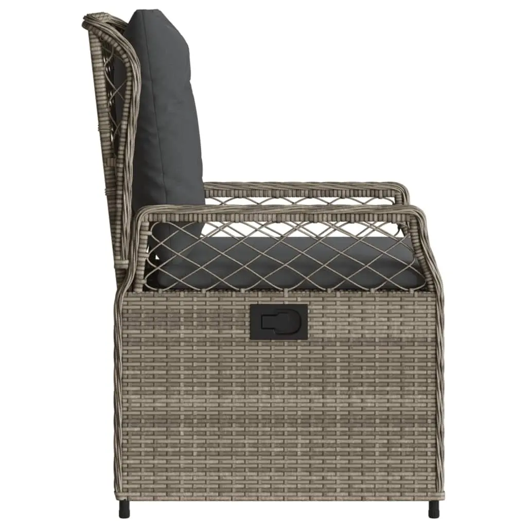 Reclining Garden Chairs 2pc Adjustable Backrest Cushioned Grey PE Rattan