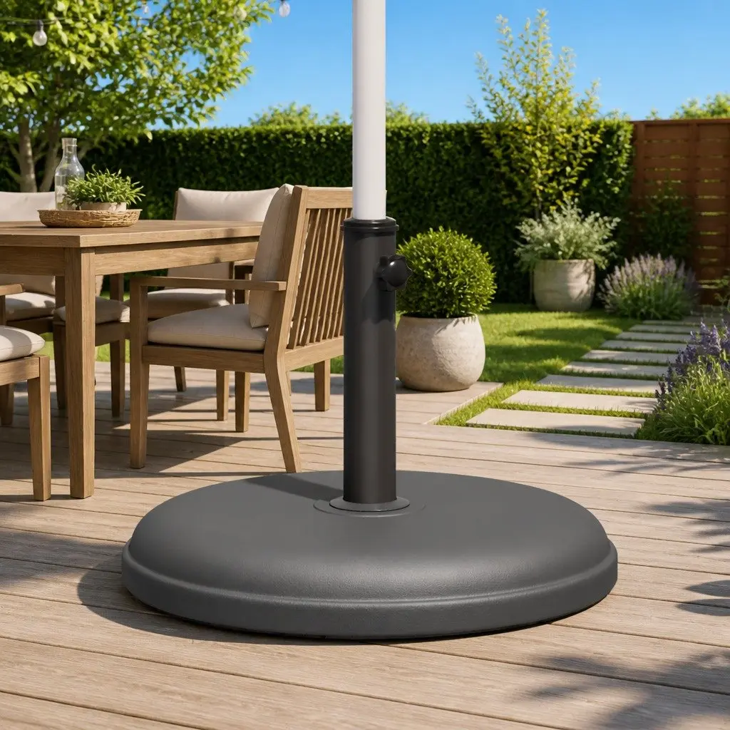 Round Parasol Base Grey Umbrella Stand 15kg Stable Fits 32mm 35mm 38mm Poles