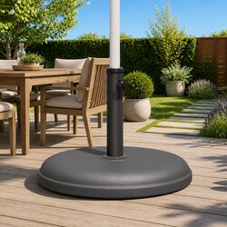 Round Parasol Base Grey Umbrella Stand Stable 15kg Fits 32mm 35mm 38mm Poles