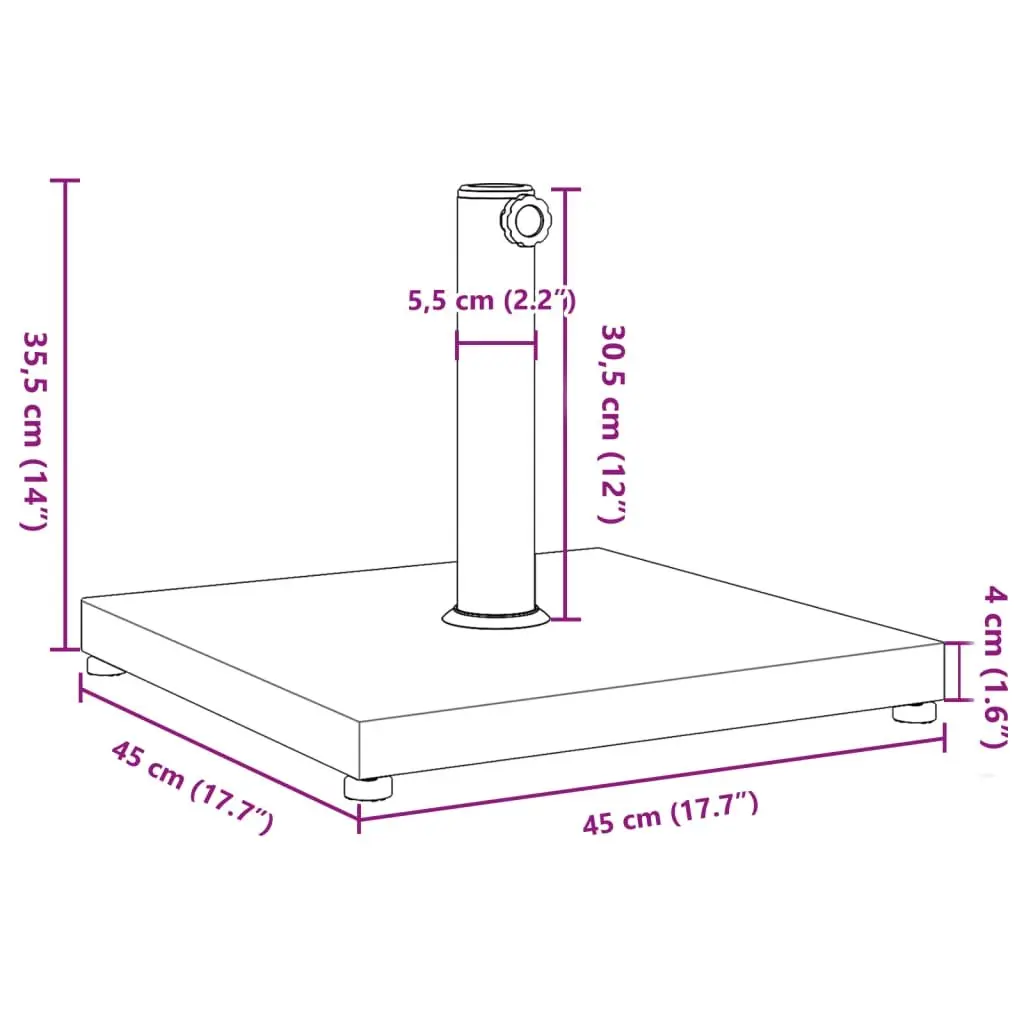 Square Parasol Base Outdoor Umbrella Stand 18kg Compatible with 32mm 38mm 48mm Poles Black