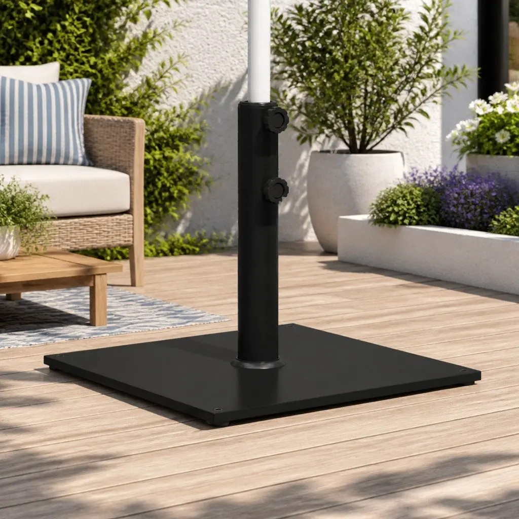 Parasol Base Square 17kg Outdoor Umbrella Stand Stable Black Pole Diameter 32 38 48mm