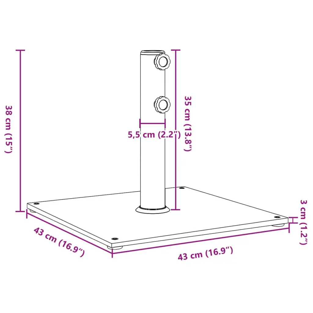 Parasol Base Square 17kg Outdoor Umbrella Stand Stable Black Pole Diameter 32 38 48mm