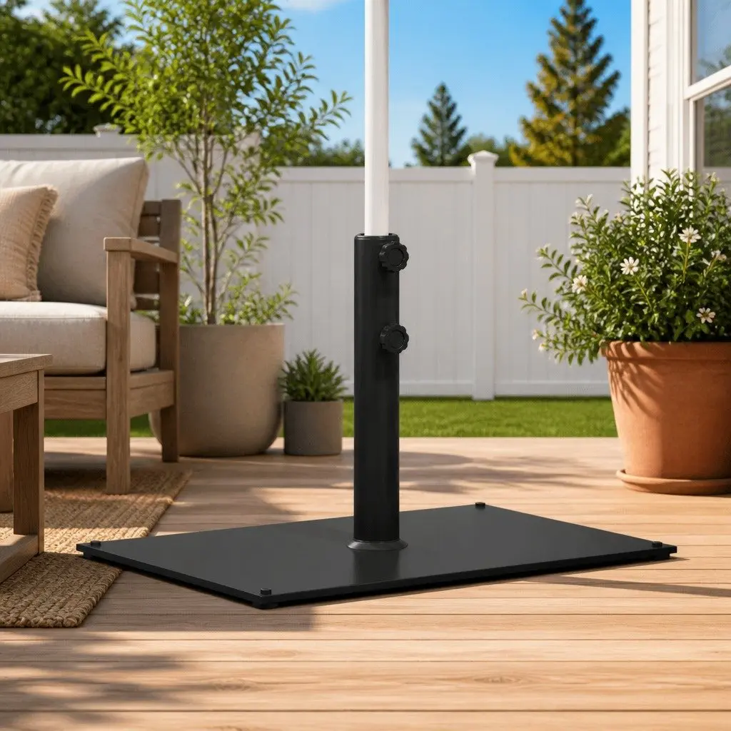 Parasol Base Grey Rectangular Umbrella Stand 15kg Fits 32mm 38mm 48mm Poles