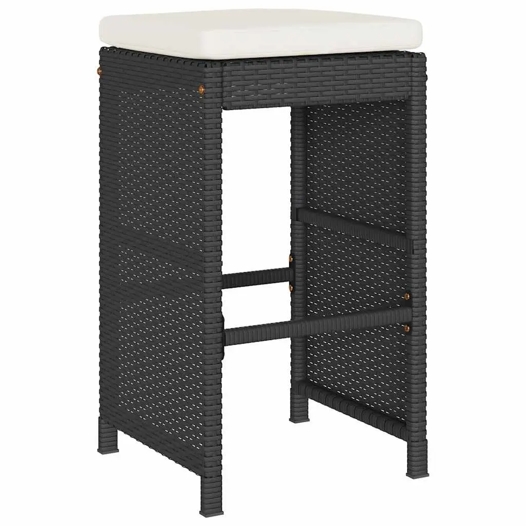 Outdoor Bar Stools Cushioned Chairs Set 2 Piece Black Poly Rattan