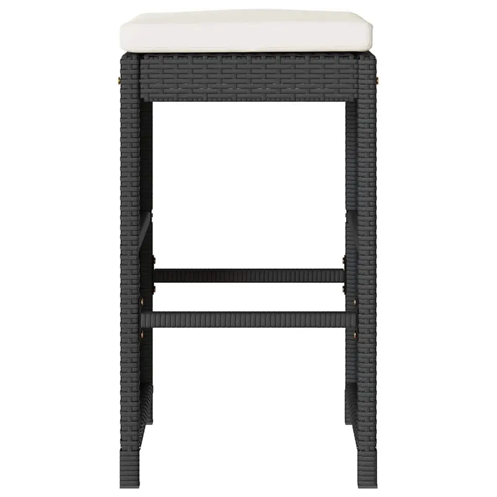 Outdoor Bar Stools Cushioned Chairs Set 2 Piece Black Poly Rattan