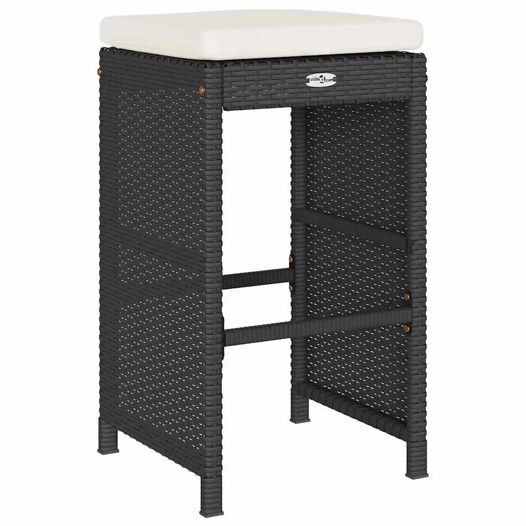 Outdoor Bar Stools Cushioned Chairs Set 2 Piece Black Poly Rattan