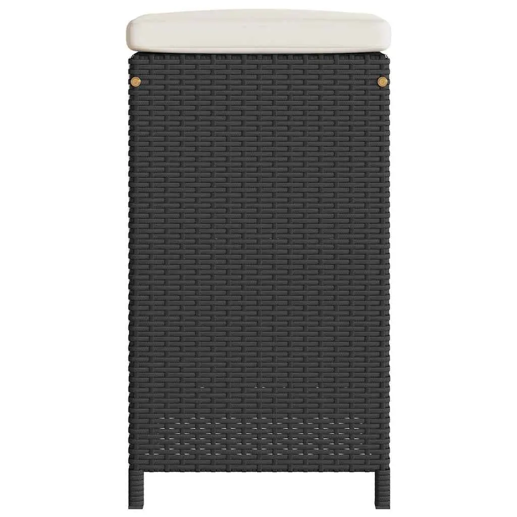 Outdoor Bar Stools Cushioned Chairs Set 2 Piece Black Poly Rattan