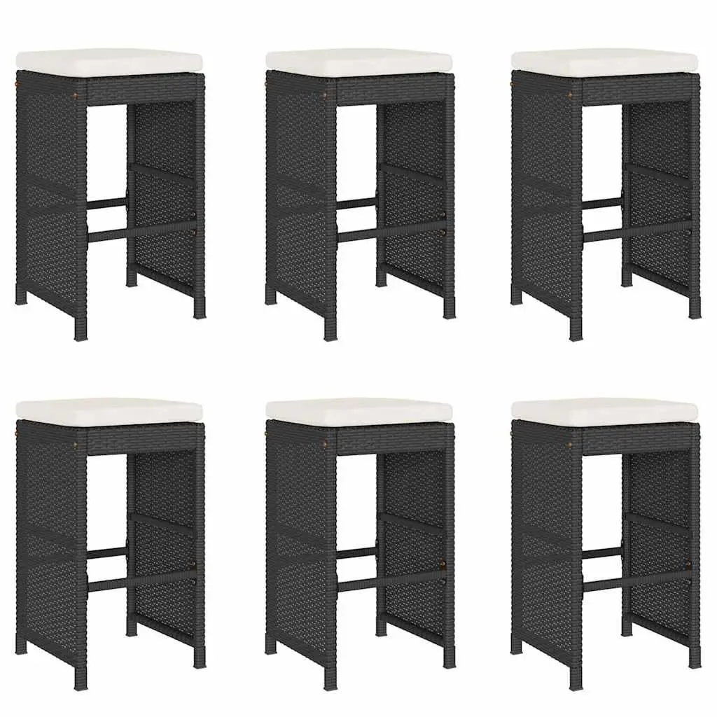 Outdoor Bar Stools Set of 6 Garden Seating Black Rattan with Cushions