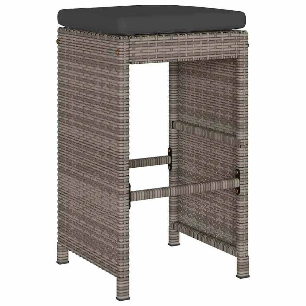 Outdoor Bar Stools Set 6 Piece Cushioned Chairs Poly Rattan Grey