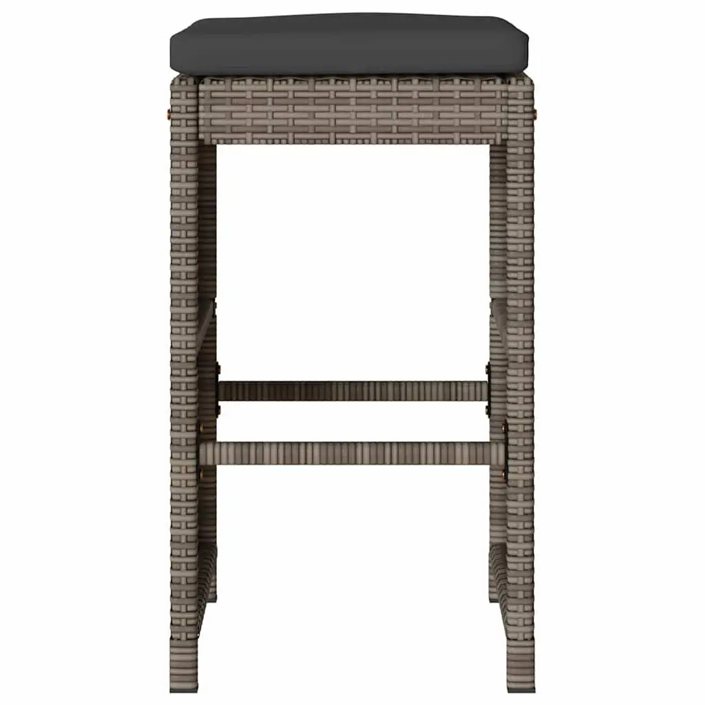 Outdoor Bar Stools Set 6 Piece Cushioned Chairs Poly Rattan Grey