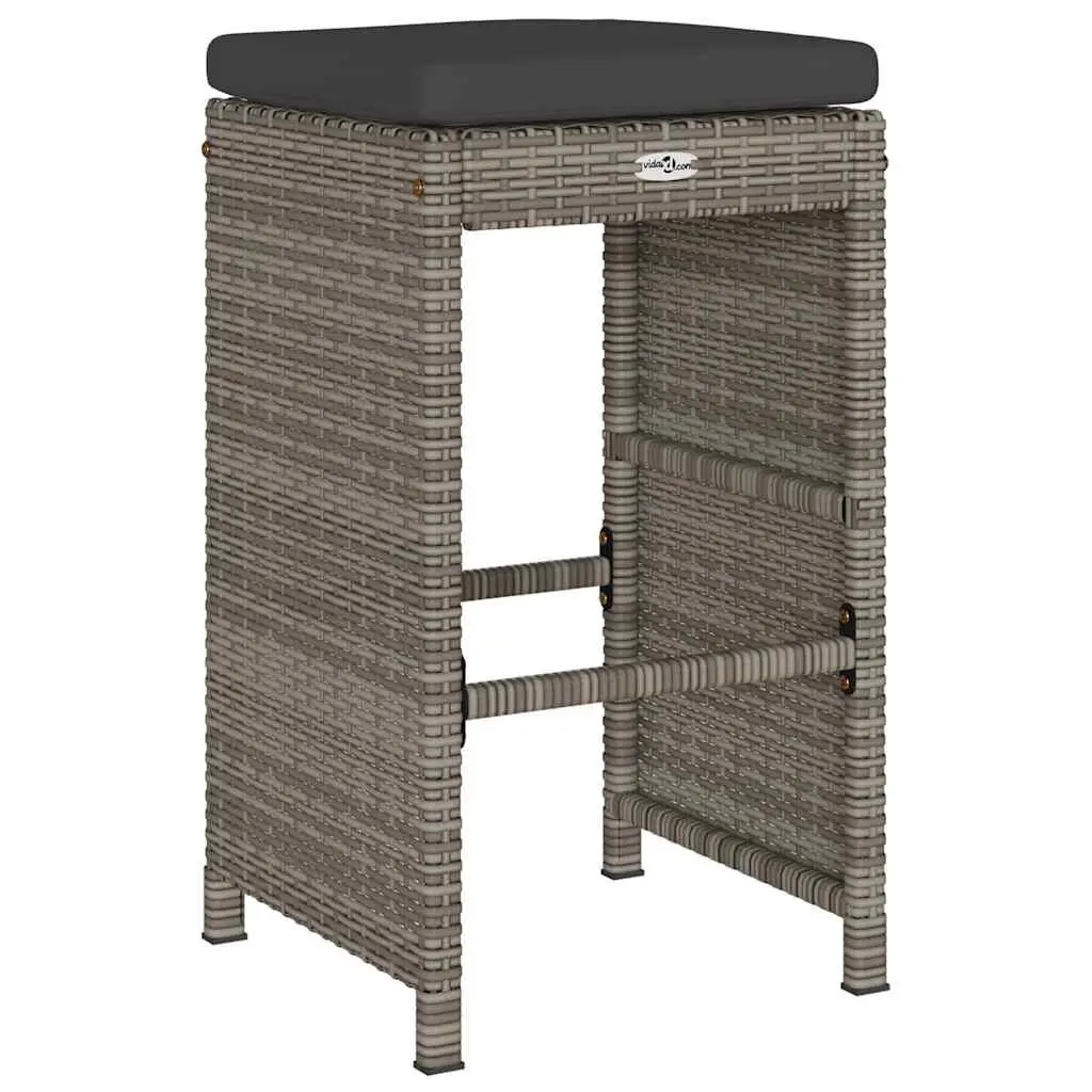 Outdoor Bar Stools Set 6 Piece Cushioned Chairs Poly Rattan Grey