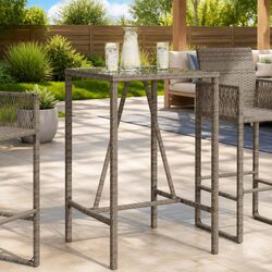Outdoor Bar Table Grey 70x70x110 cm Poly Rattan Patio Garden Furniture