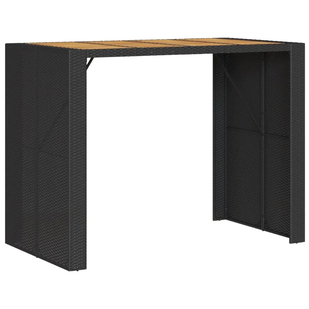 Outdoor Bar Table Garden Patio Furniture Poly Rattan Frame Acacia Wood Top Black