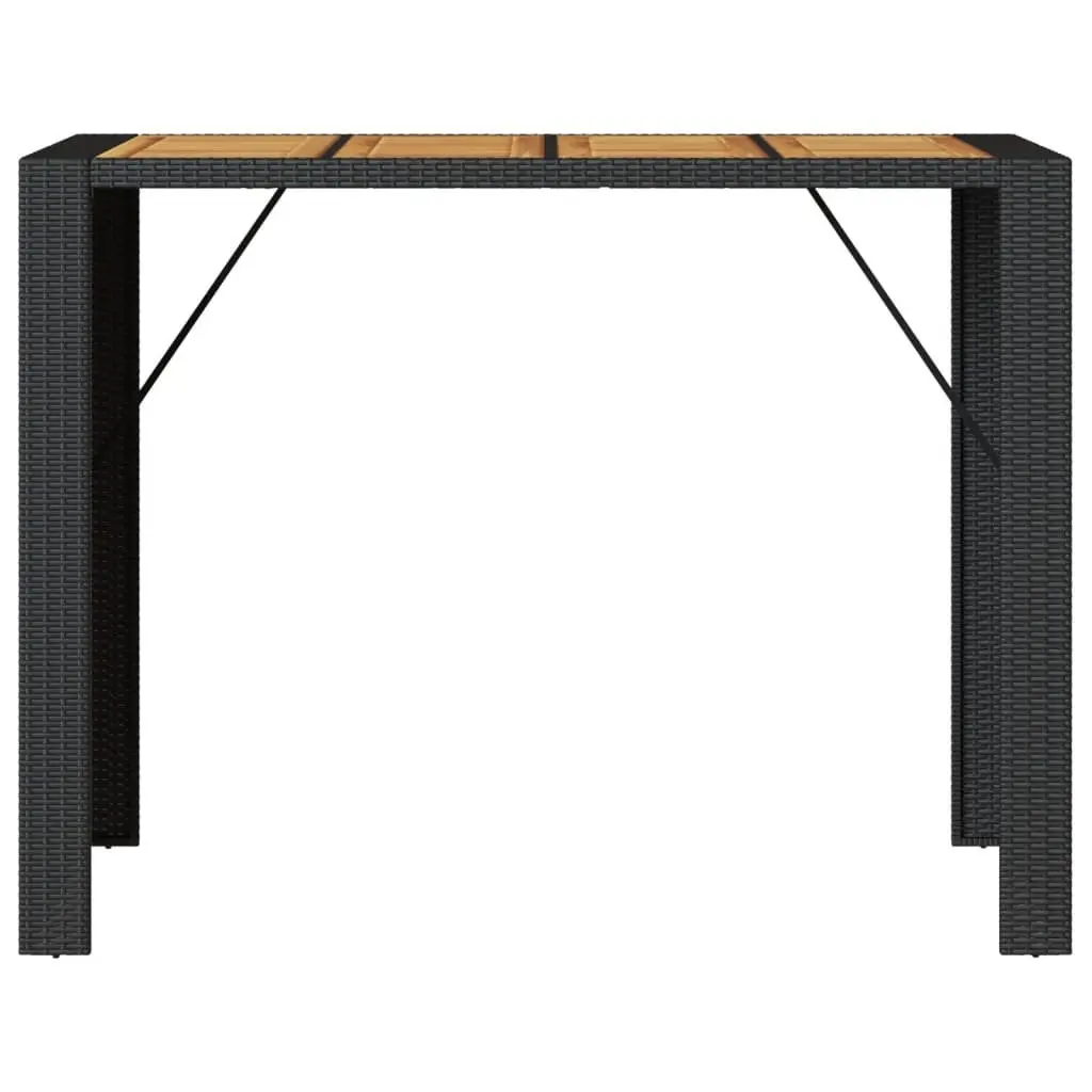 Outdoor Bar Table Garden Patio Furniture Poly Rattan Frame Acacia Wood Top Black