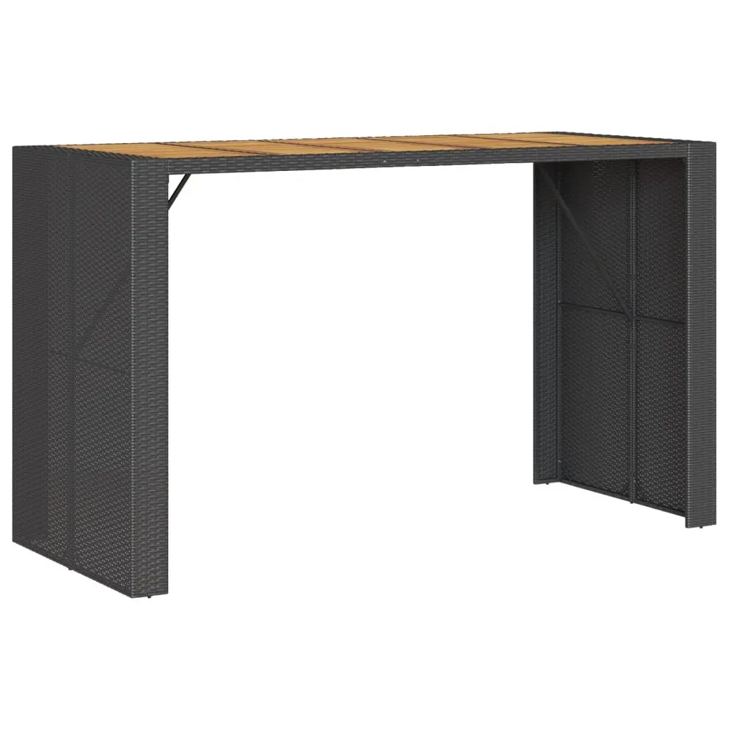 Garden Bar Table Outdoor Patio Furniture 185 x 80 x 110 cm Black Poly Rattan Acacia Wood Top
