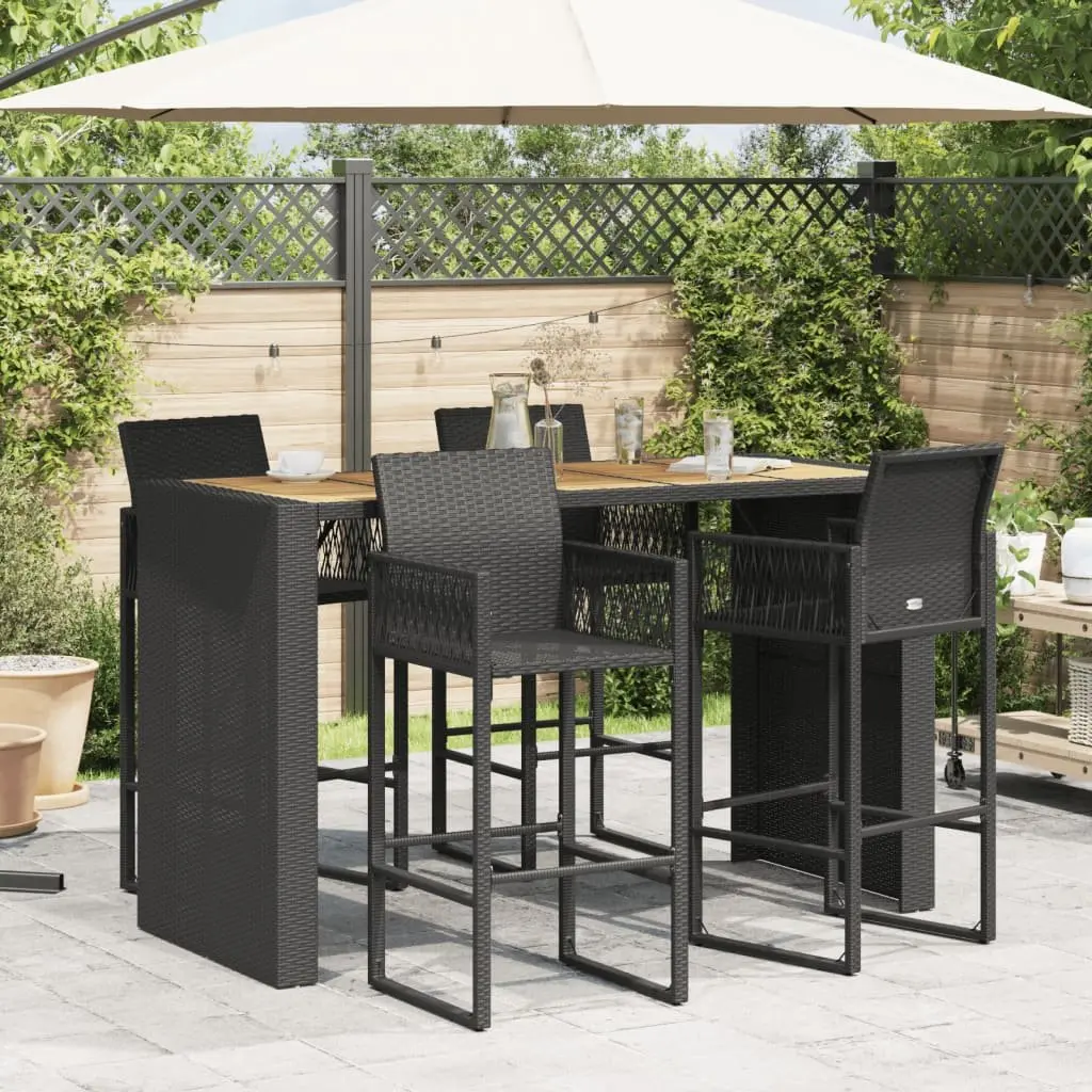 Garden Bar Table Outdoor Patio Furniture 185 x 80 x 110 cm Black Poly Rattan Acacia Wood Top