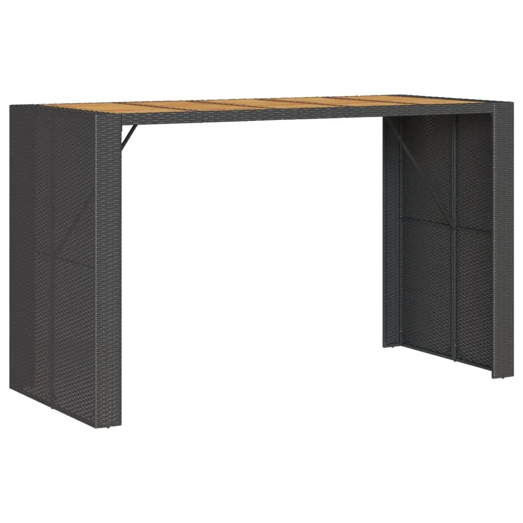 Garden Bar Table Outdoor Patio Furniture 185 x 80 x 110 cm Black Poly Rattan Acacia Wood Top