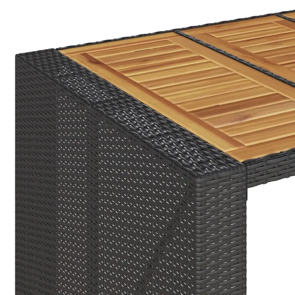 Garden Bar Table Outdoor Patio Furniture 185 x 80 x 110 cm Black Poly Rattan Acacia Wood Top