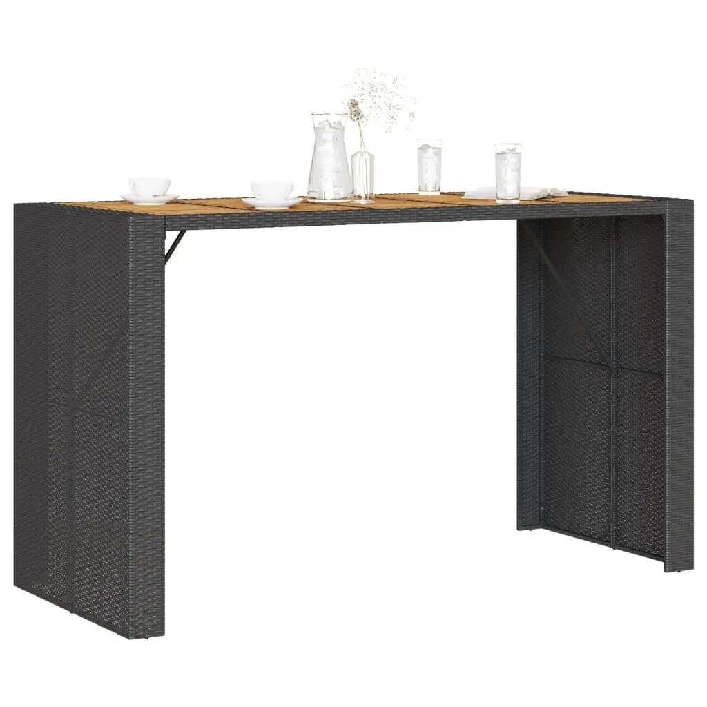 Garden Bar Table Outdoor Patio Furniture 185 x 80 x 110 cm Black Poly Rattan Acacia Wood Top