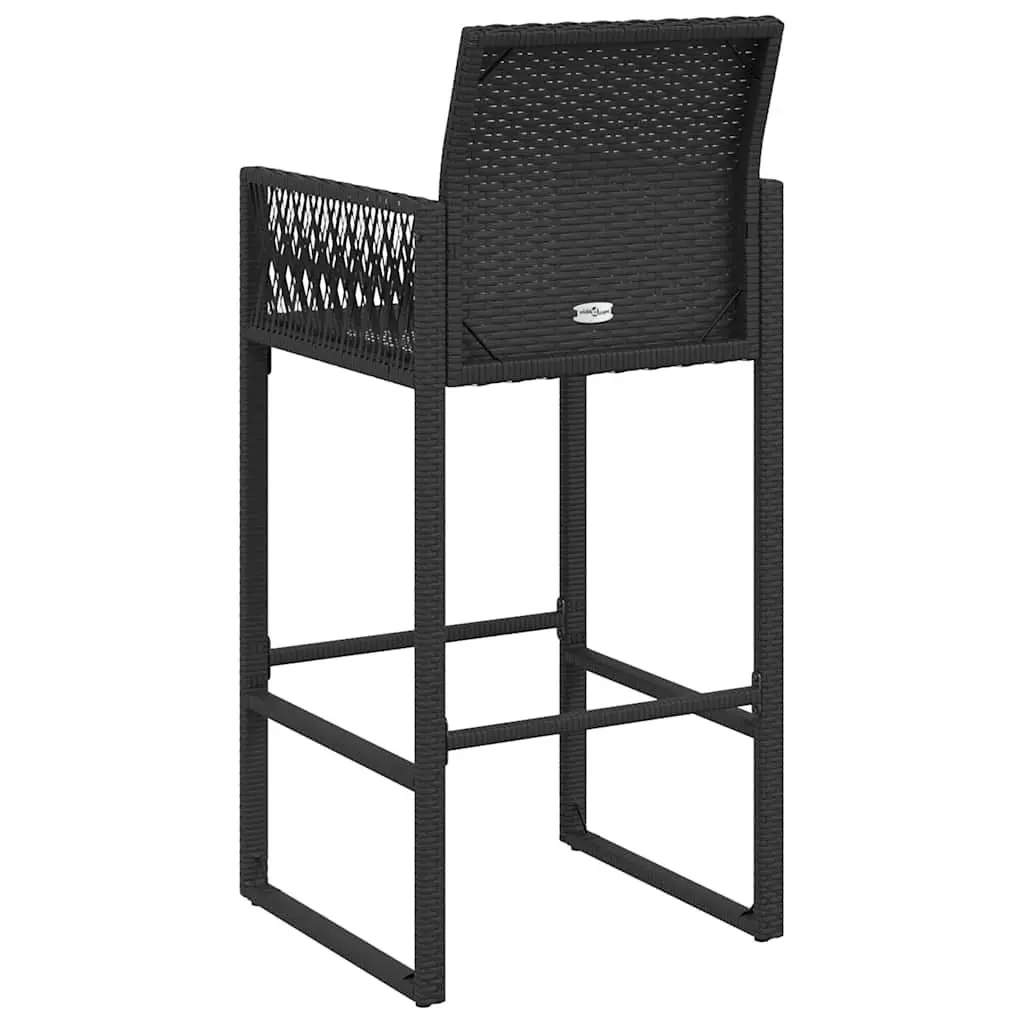 Outdoor Bar Stools Set of 2 Garden Seating Poly Rattan Black Armrest Backrest