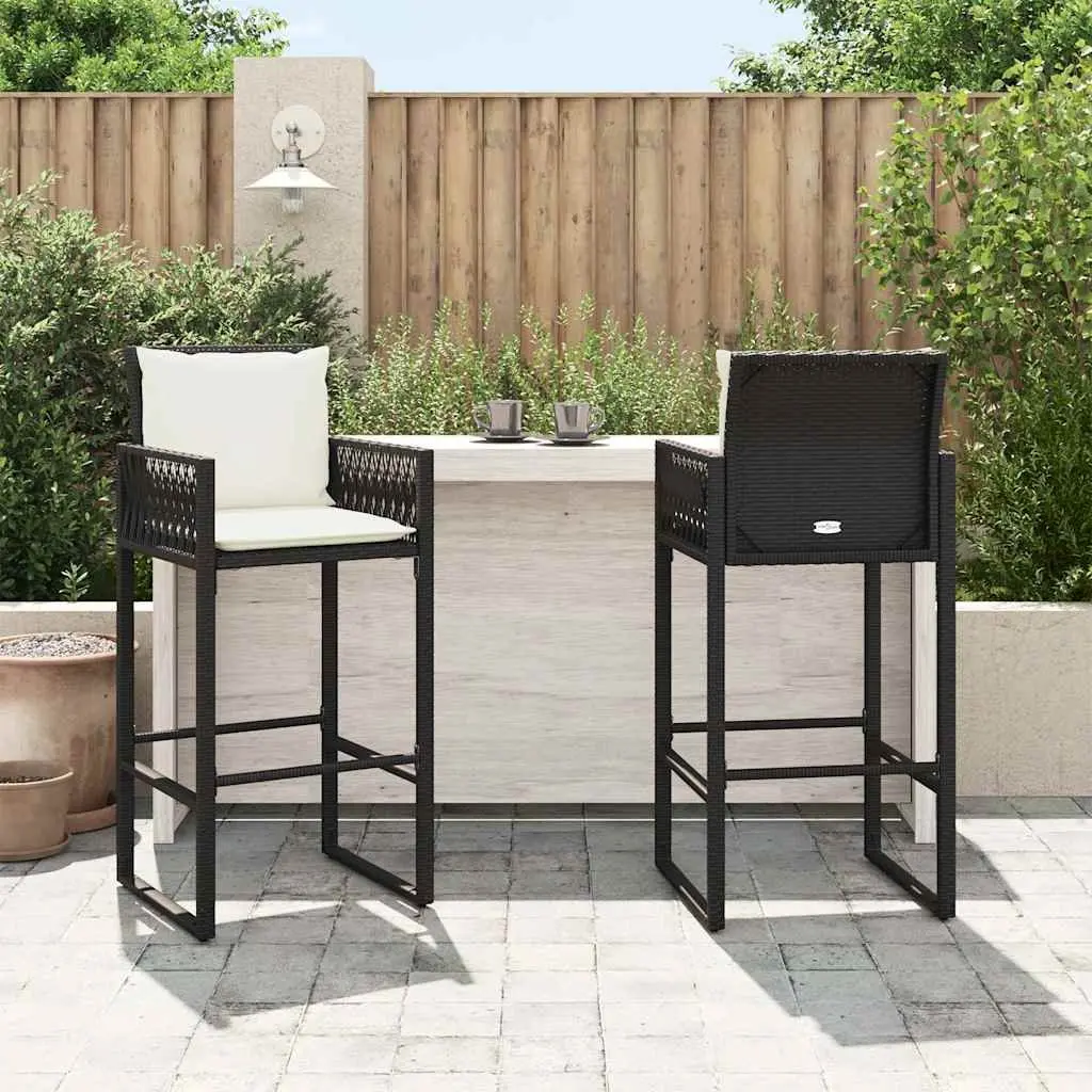 Outdoor Bar Stools Set 2 pcs Garden Seating with Cushions Armrests Backrest