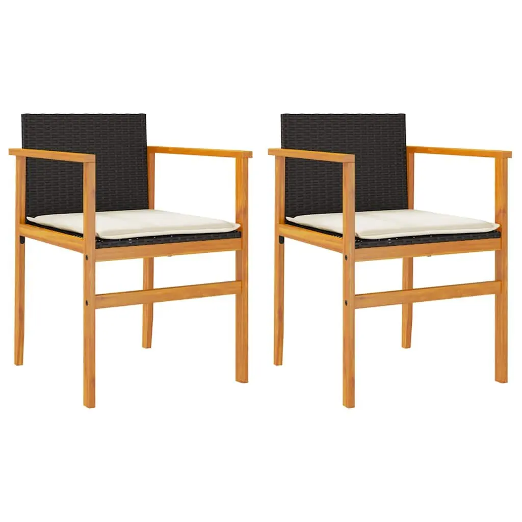 Outdoor Garden Chairs Cushioned Seating 2 Piece Black Poly Rattan