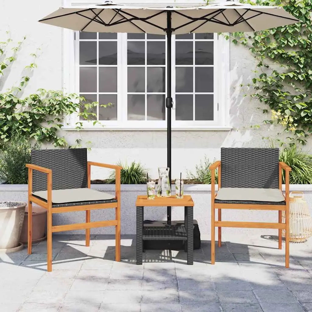 Outdoor Garden Chairs Cushioned Seating 2 Piece Black Poly Rattan