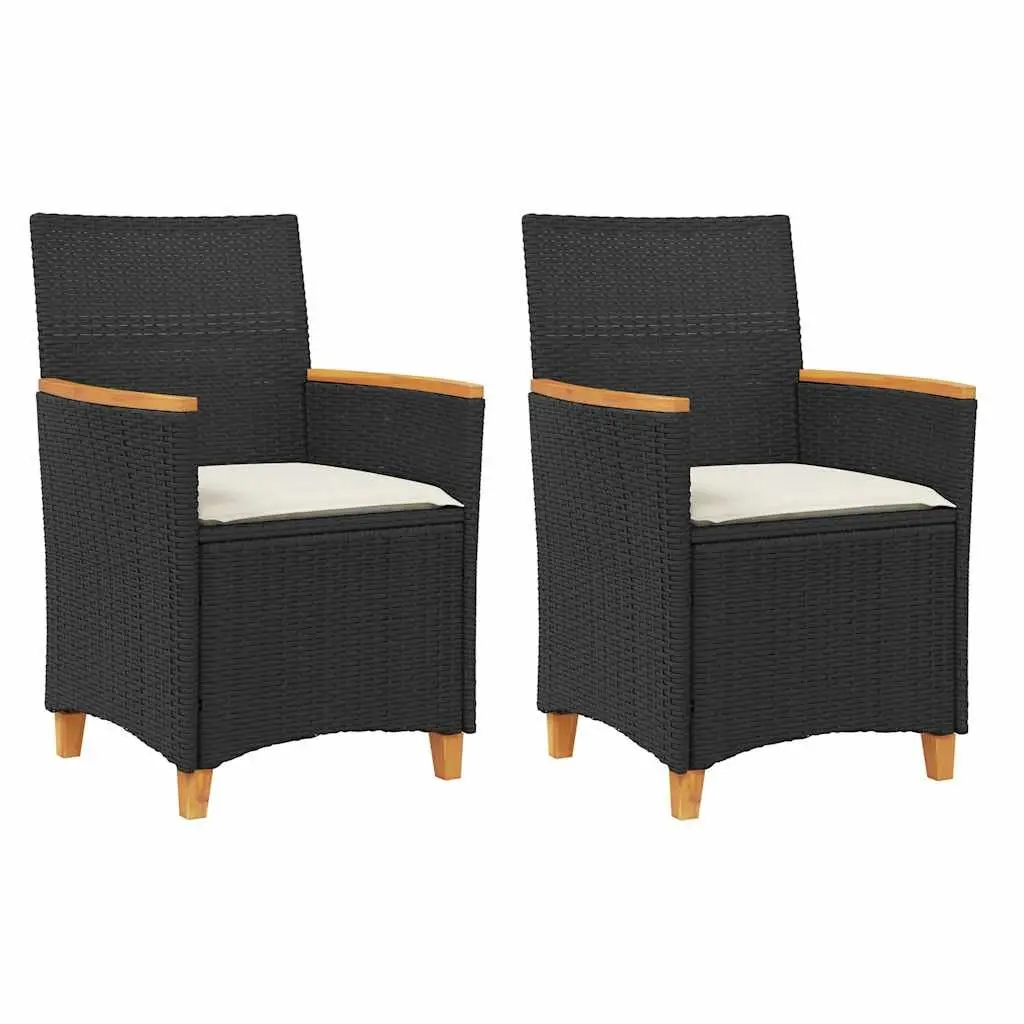 Outdoor Garden Chairs Set of 2 Cushioned Black Rattan Style
