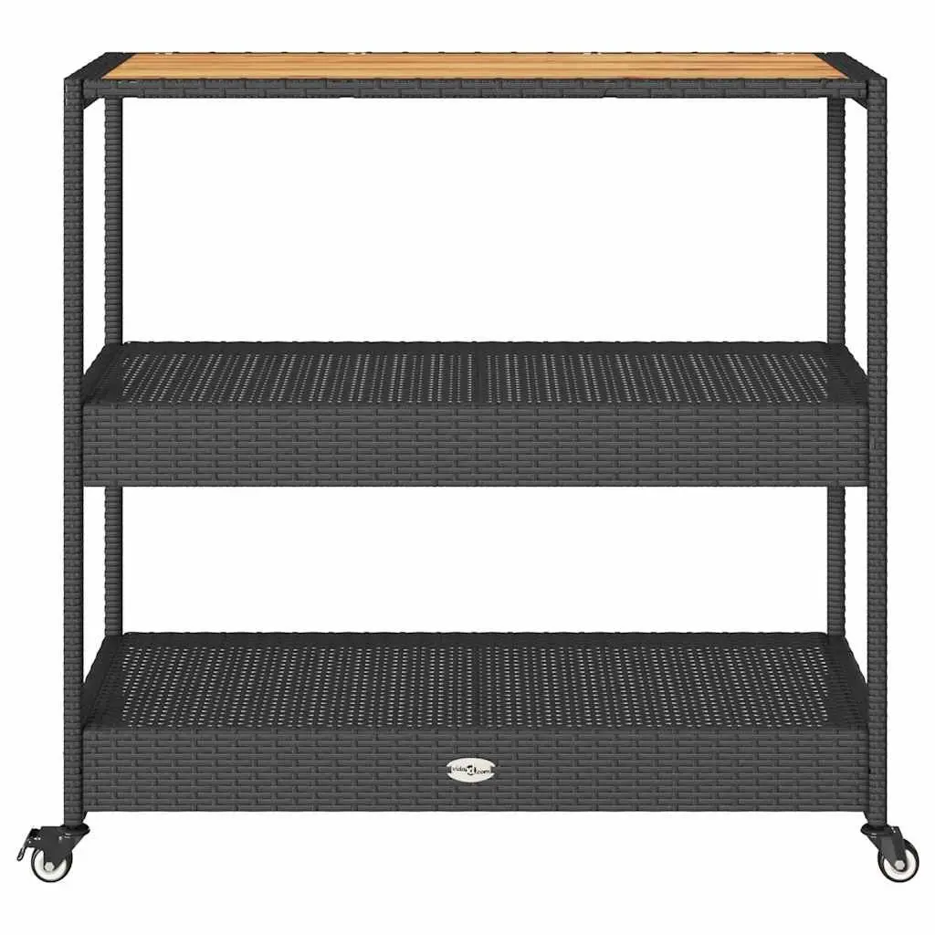 Bar Cart 3-Tier Kitchen Trolley Poly Rattan Wooden Top Storage Drinks Serving