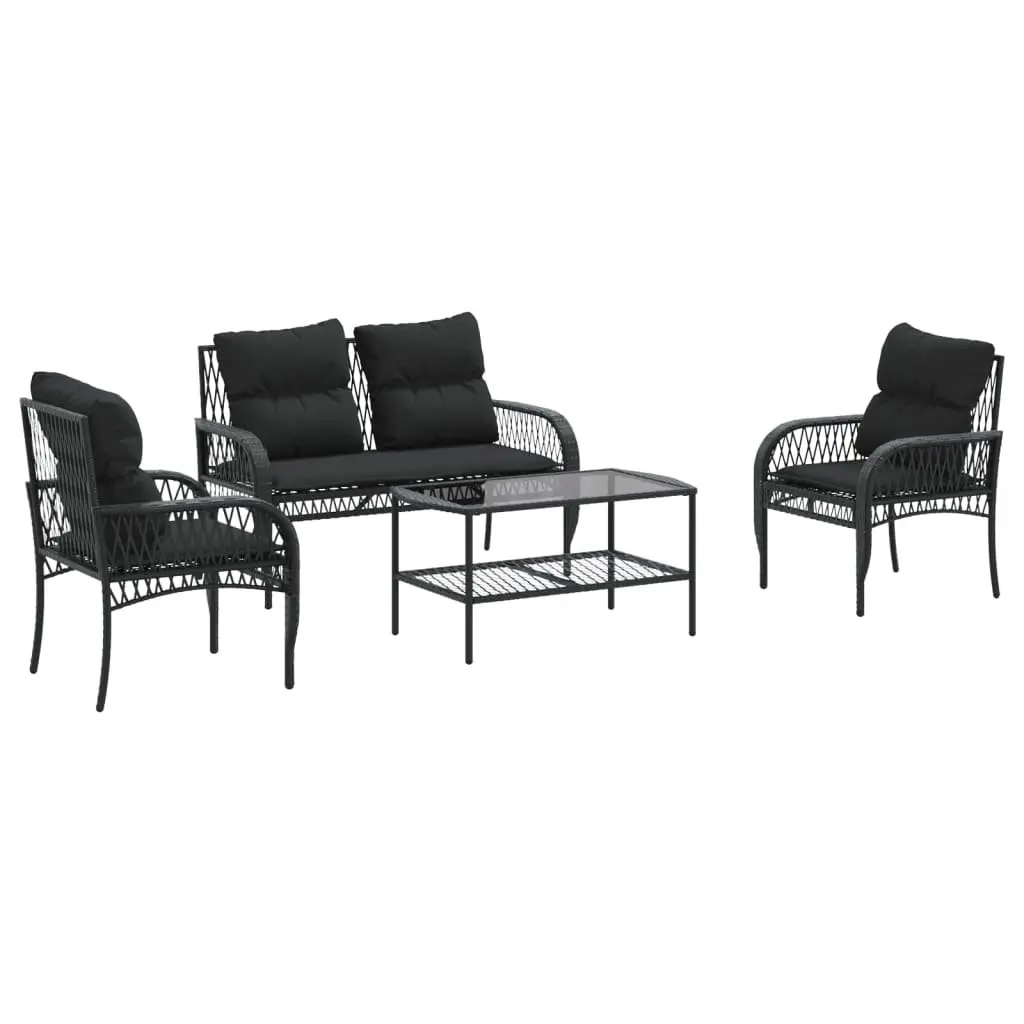4 Piece Outdoor Garden Sofa Set Black Poly Rattan Lounge Patio Furniture