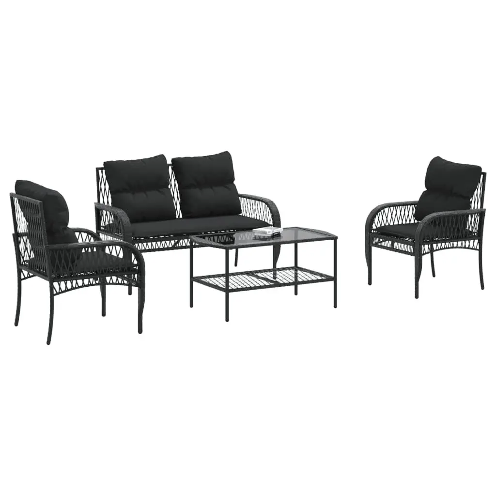 4 Piece Outdoor Garden Sofa Set Black Poly Rattan Lounge Patio Furniture
