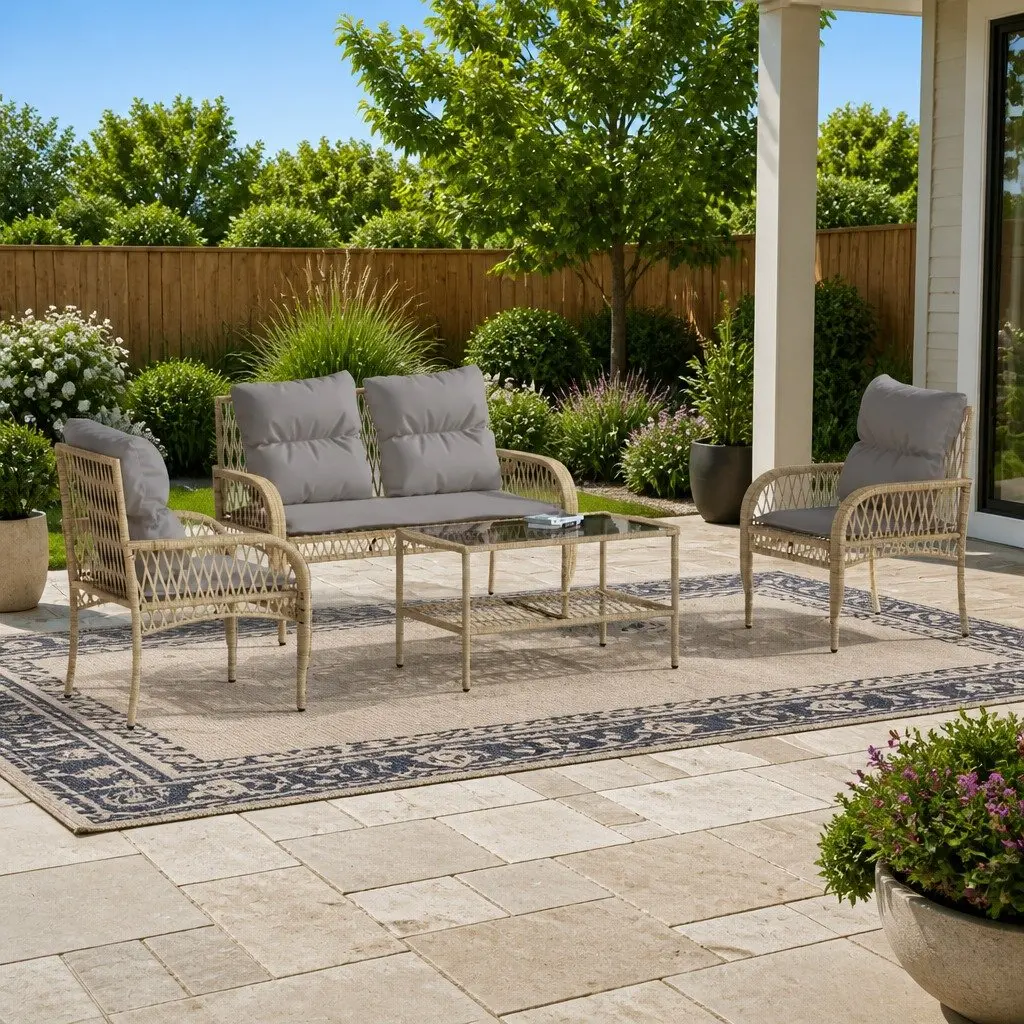 Garden Sofa Set 4 Piece Outdoor Furniture Patio Seating Beige