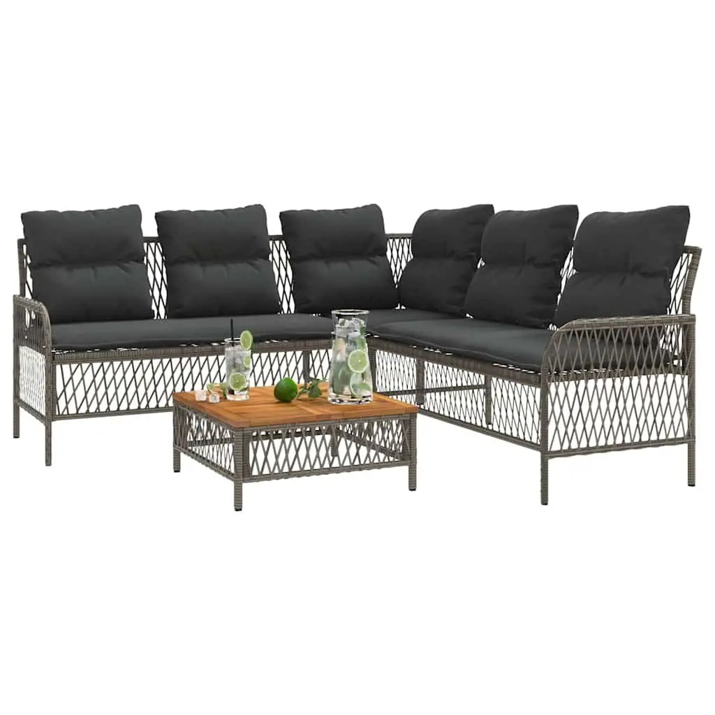 Garden Sofa Set 2 Piece Grey Poly Rattan with Cushions for Patio Outdoor Use