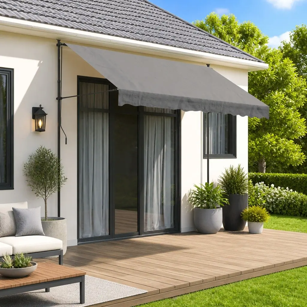 Retractable Awning Patio Shade 300x150cm Anthracite Steel Frame Crank Handle