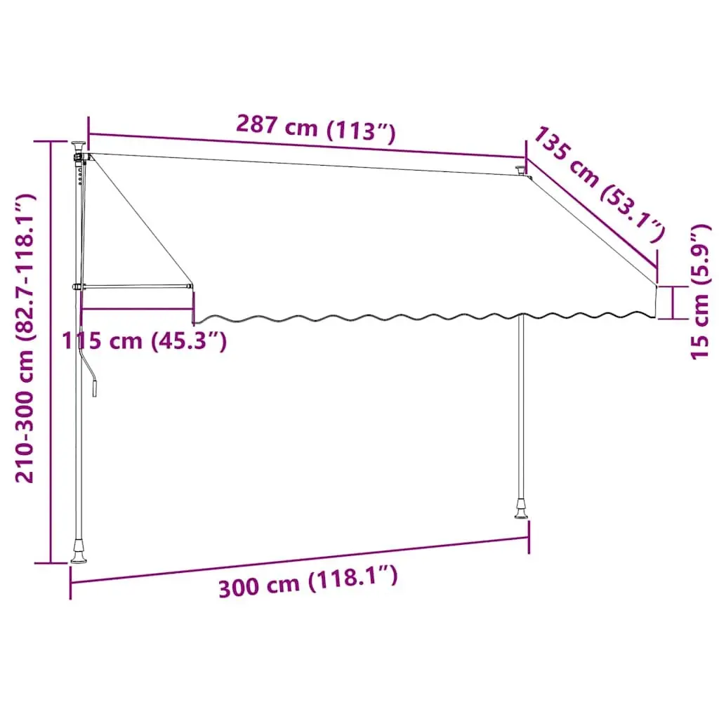 Retractable Awning Patio Shade 300x150cm Anthracite Steel Frame Crank Handle