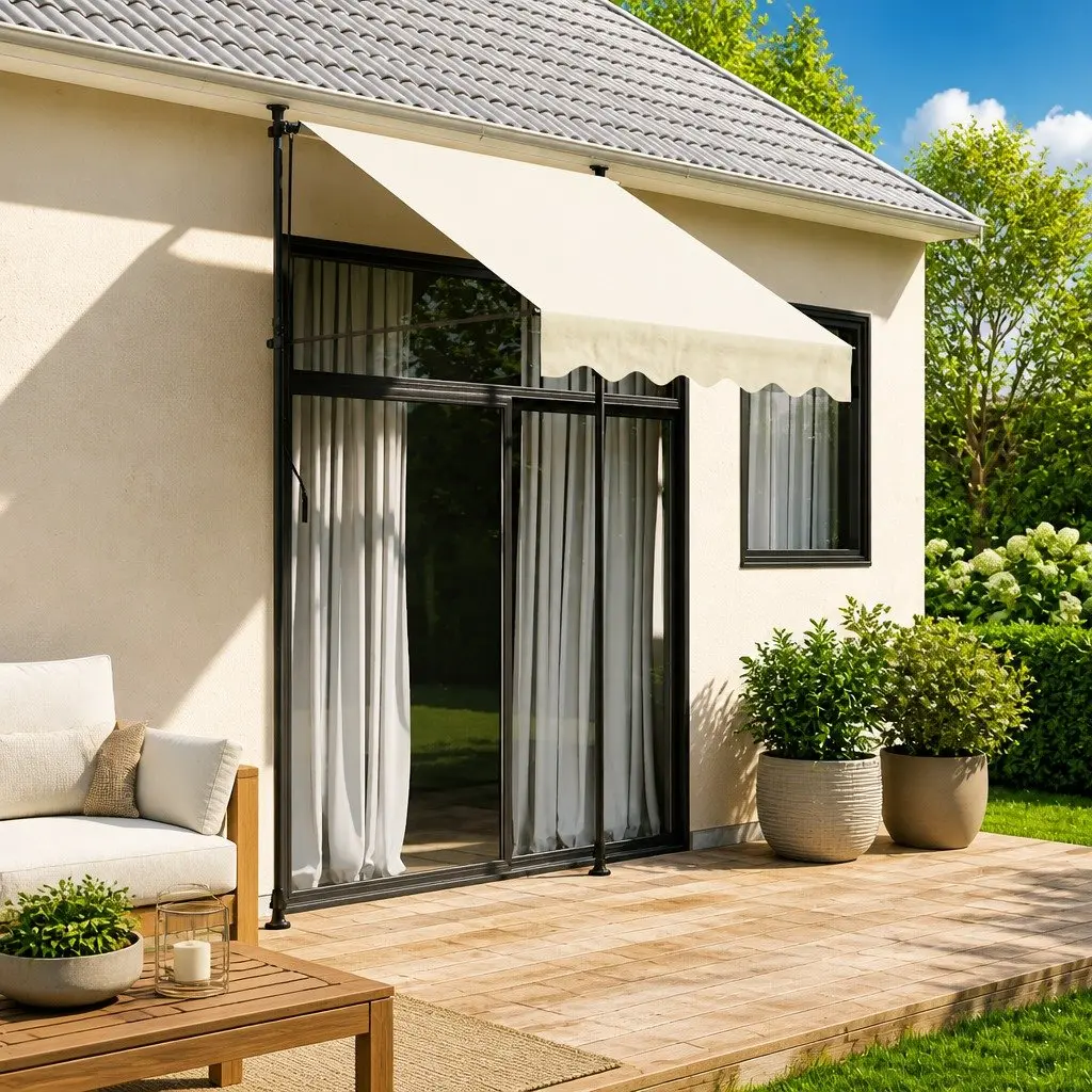 Retractable Awning Shade 200x115 cm Cream Steel Frame