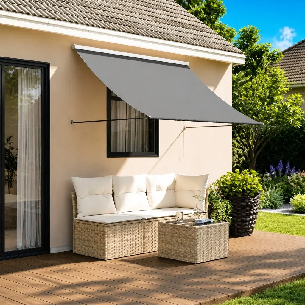 Retractable Awning Shade 250x150cm Anthracite Wall Mount for Patio Balcony Outdoor Space