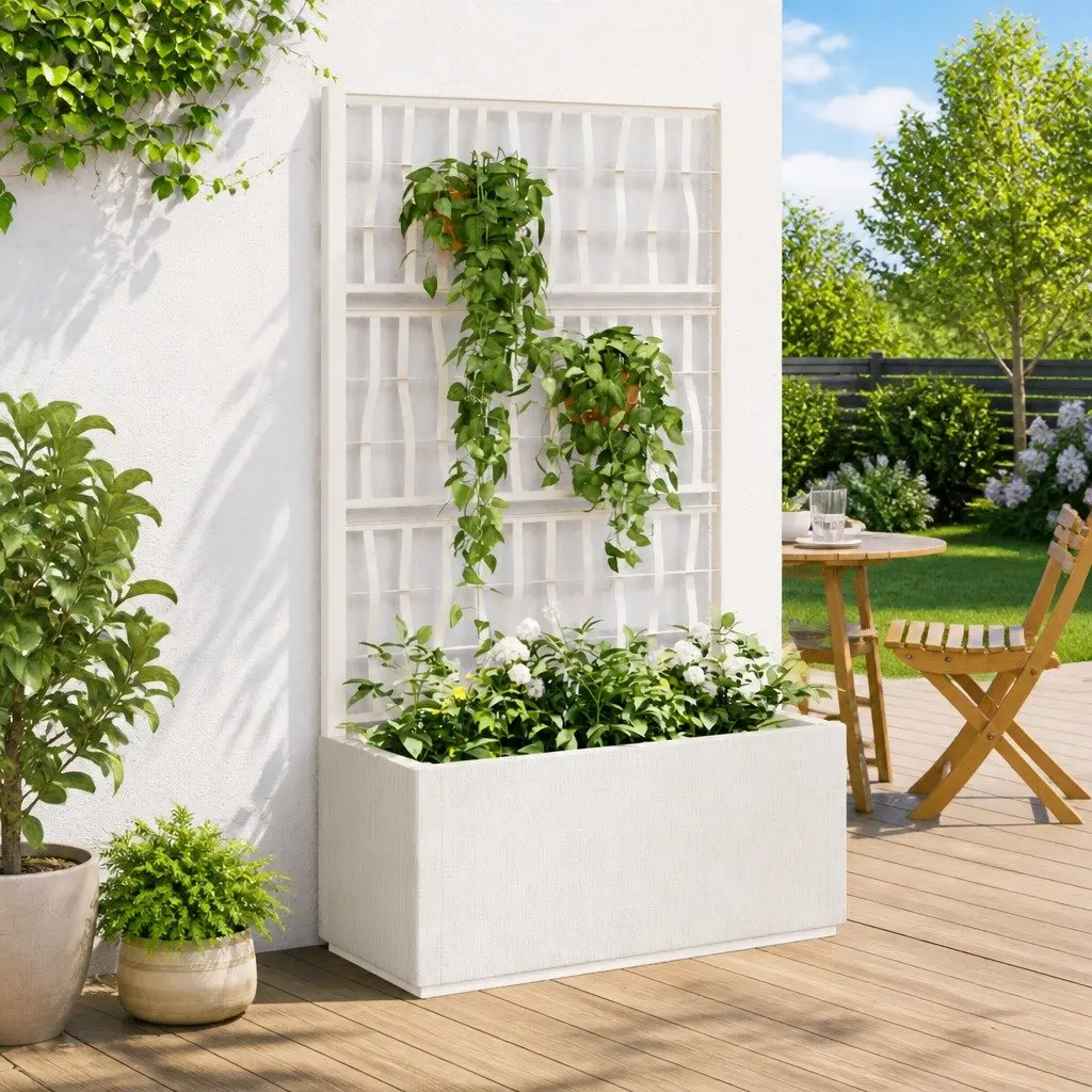 Garden Planter with Trellis Climbing Plant Support 80x36x140cm White
