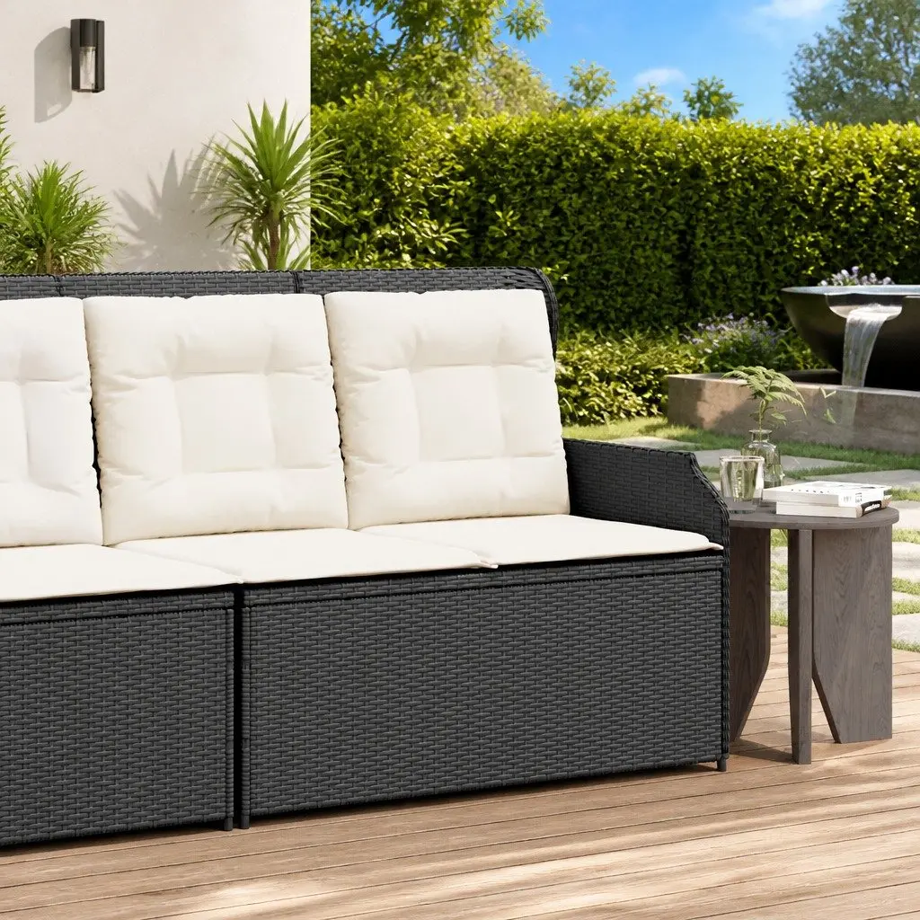 Adjustable Reclining Garden Bench Black Padded Cushions Outdoor Comfort