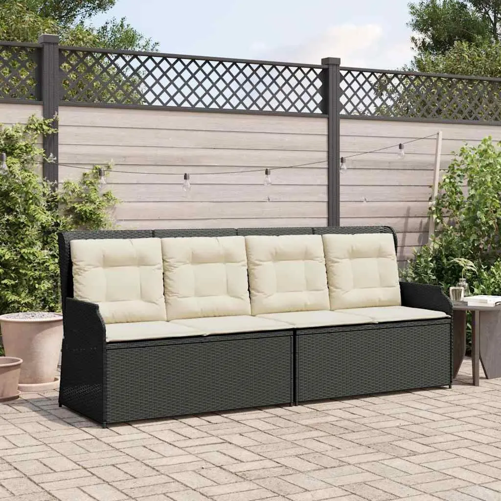 Adjustable Reclining Garden Bench Black Padded Cushions Outdoor Comfort