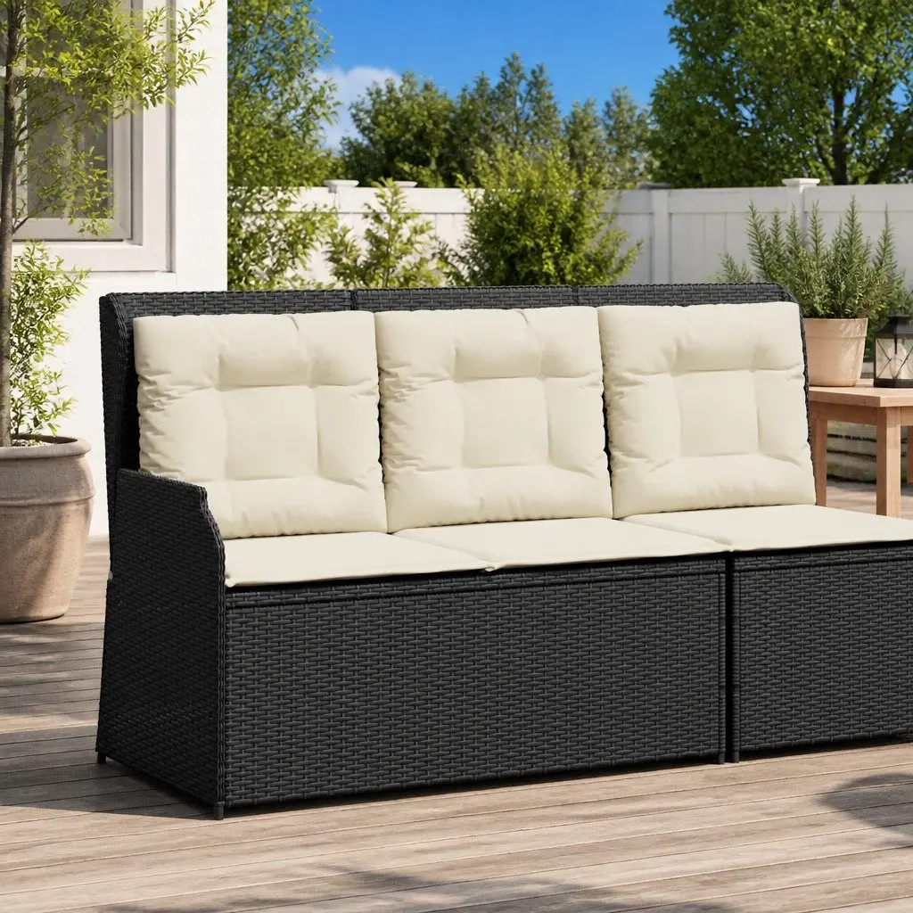 Reclining Garden Bench Outdoor Seating Adjustable Backrest Cushions Black