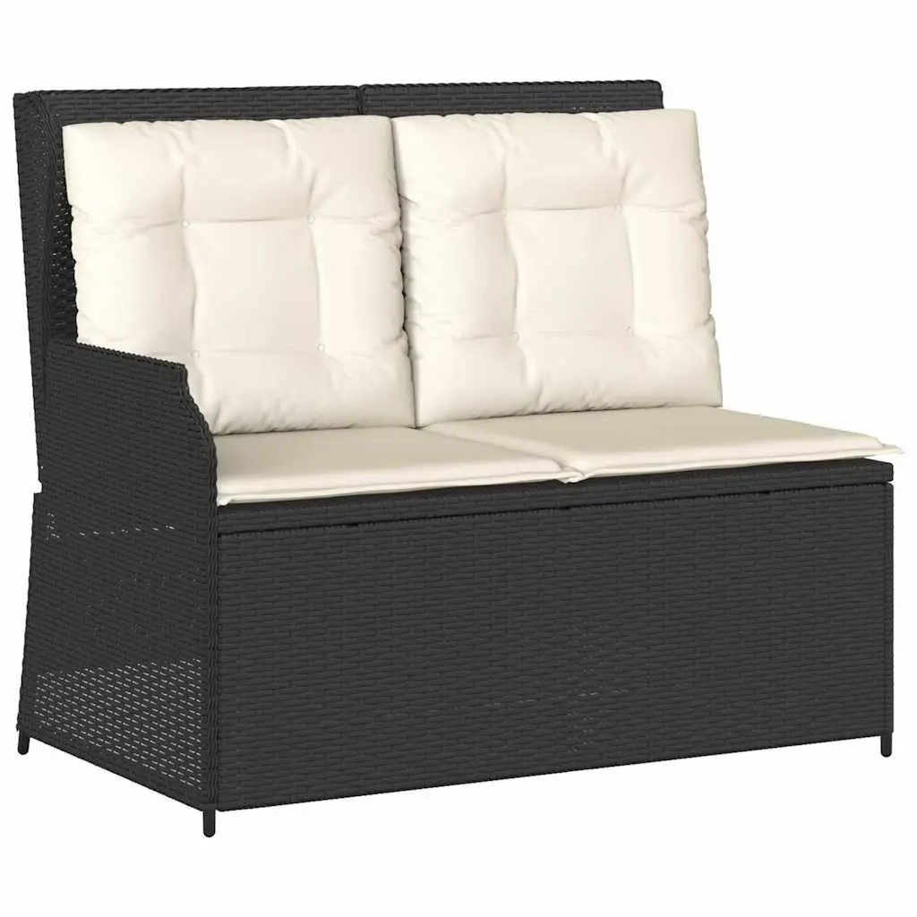 Reclining Garden Bench Outdoor Seating Adjustable Backrest Cushions Black