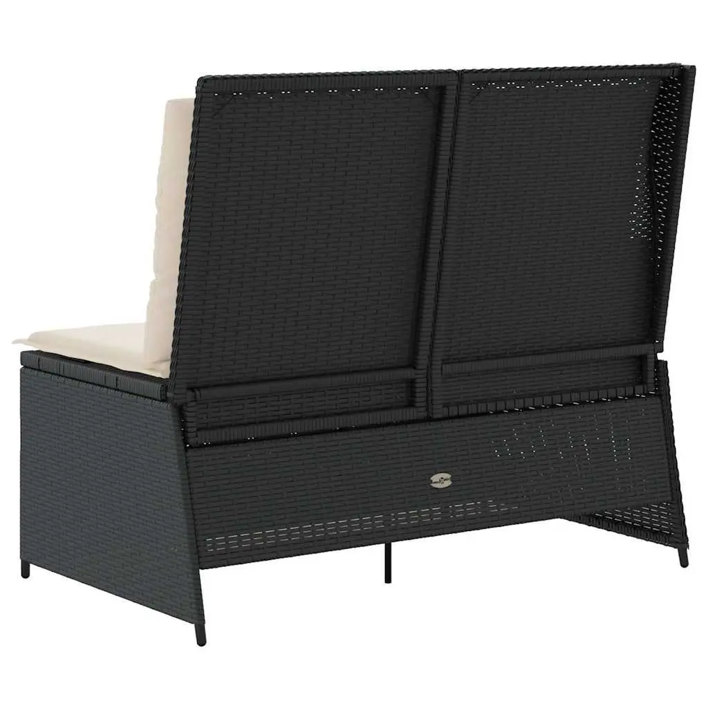 Reclining Garden Bench Outdoor Seating Adjustable Backrest Cushions Black