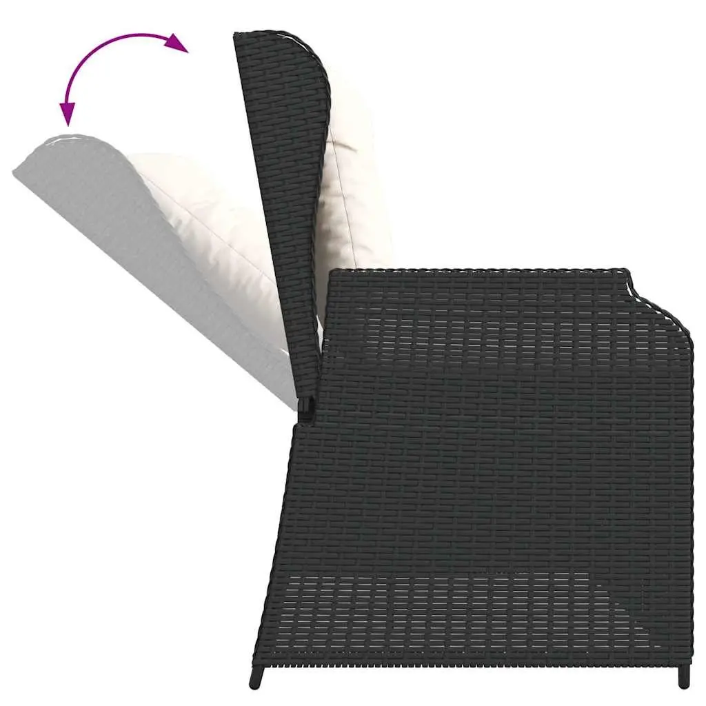 Reclining Garden Bench Outdoor Seating Adjustable Backrest Cushions Black