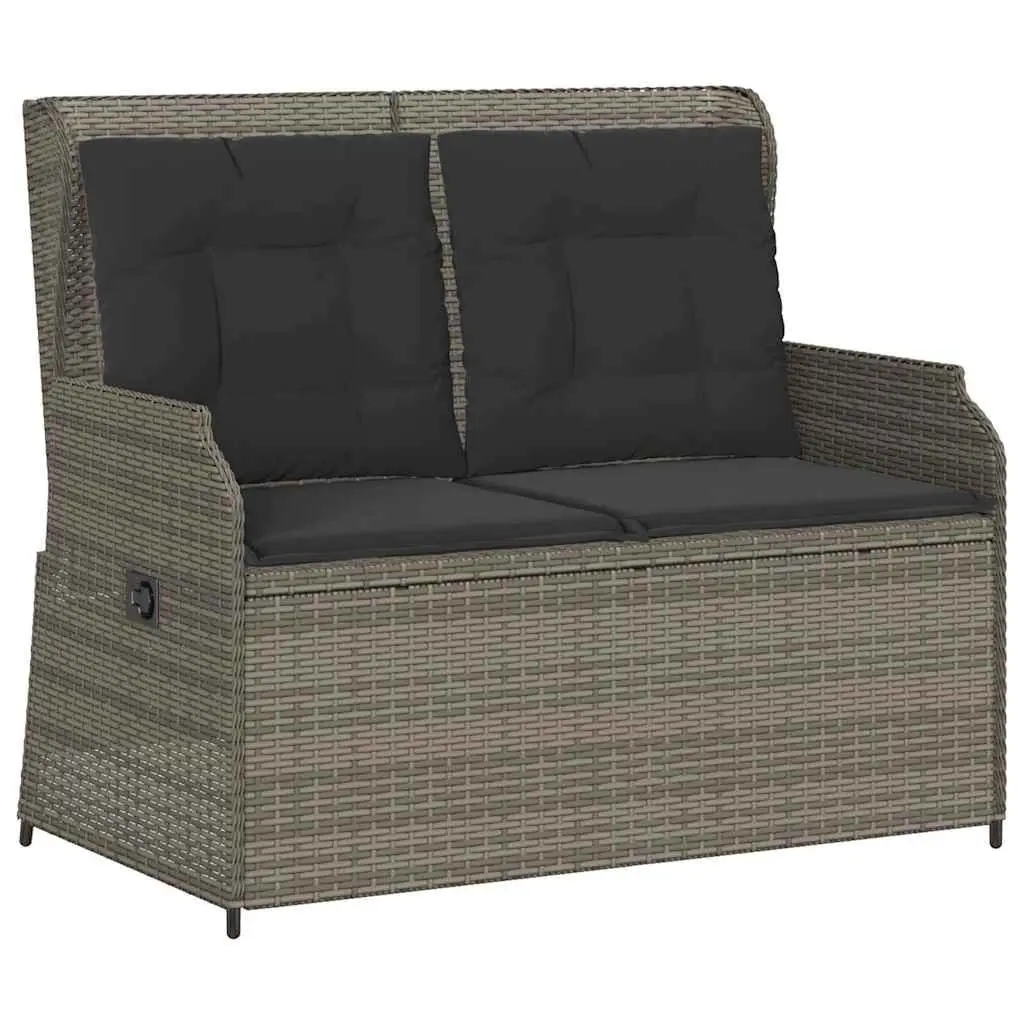 Outdoor Reclining Garden Bench Adjustable Backrest Padded Cushions Grey Poly