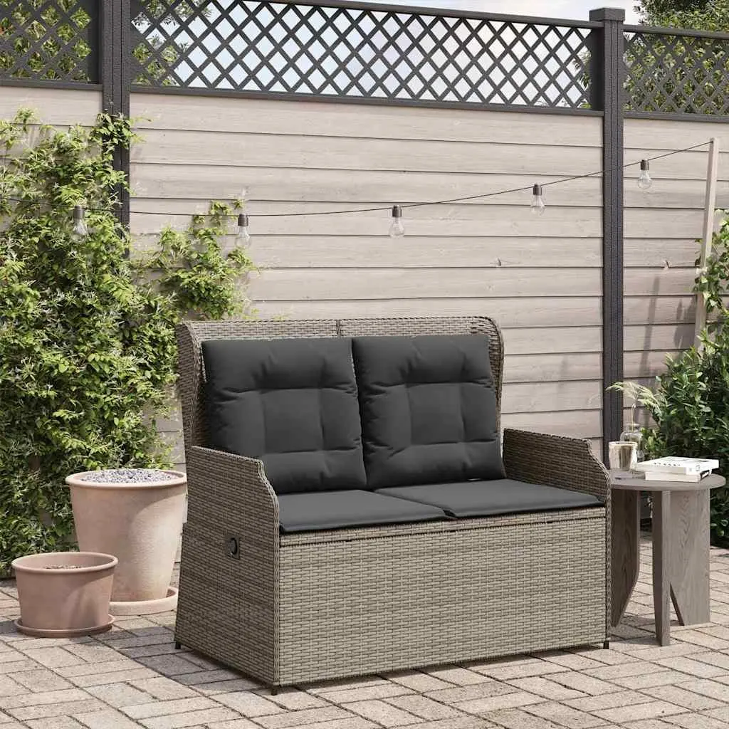 Outdoor Reclining Garden Bench Adjustable Backrest Padded Cushions Grey Poly