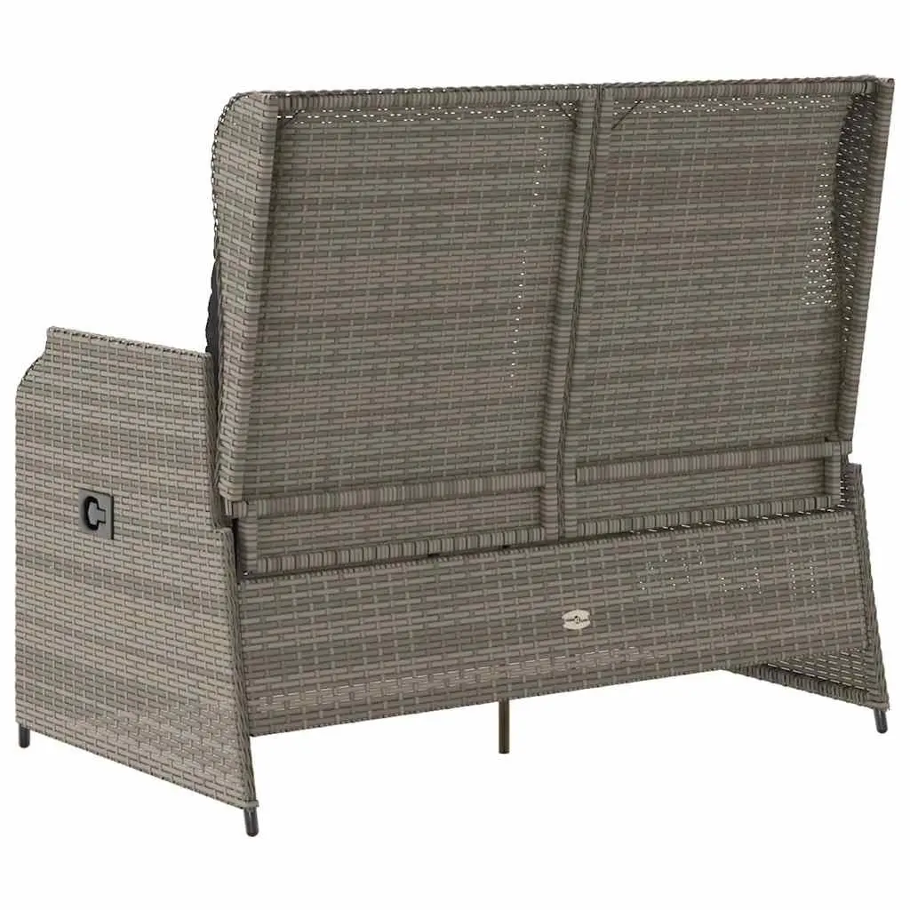 Outdoor Reclining Garden Bench Adjustable Backrest Padded Cushions Grey Poly