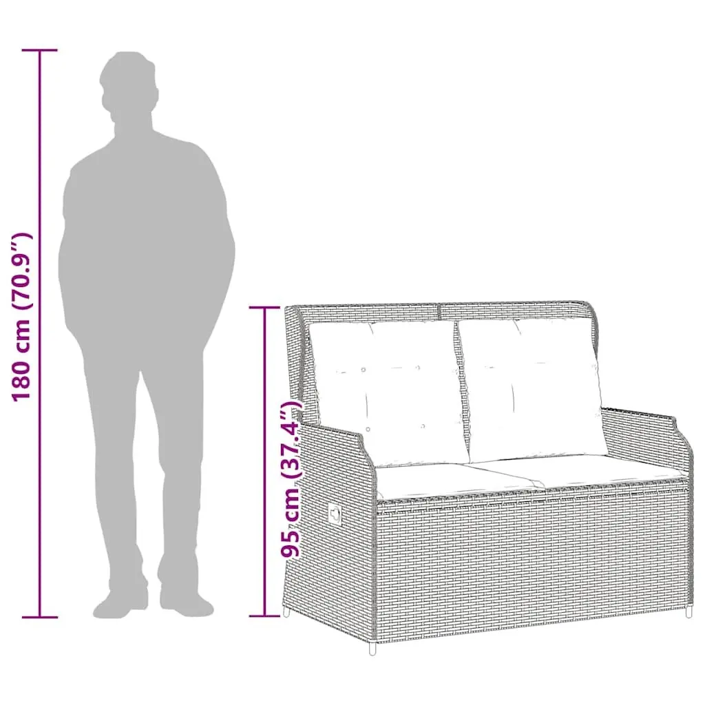 Outdoor Reclining Garden Bench Adjustable Backrest Padded Cushions Grey Poly