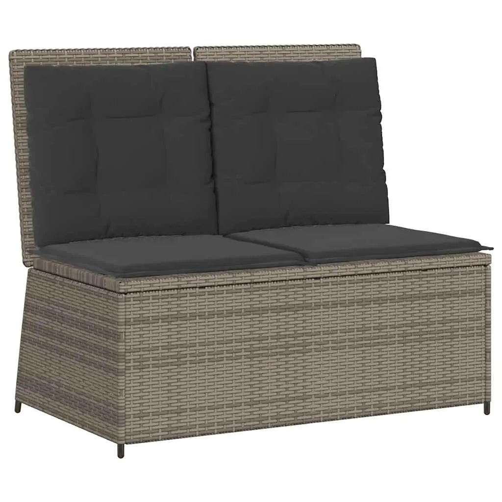 Reclining Garden Bench Outdoor Seating Adjustable Backrest Cushions Grey